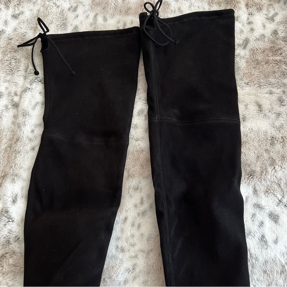 NIB Stuart Weitzman TIELAND Over Knee Suede Black Thigh High Boots w Heel Sz 8.5 - Picture 11 of 16